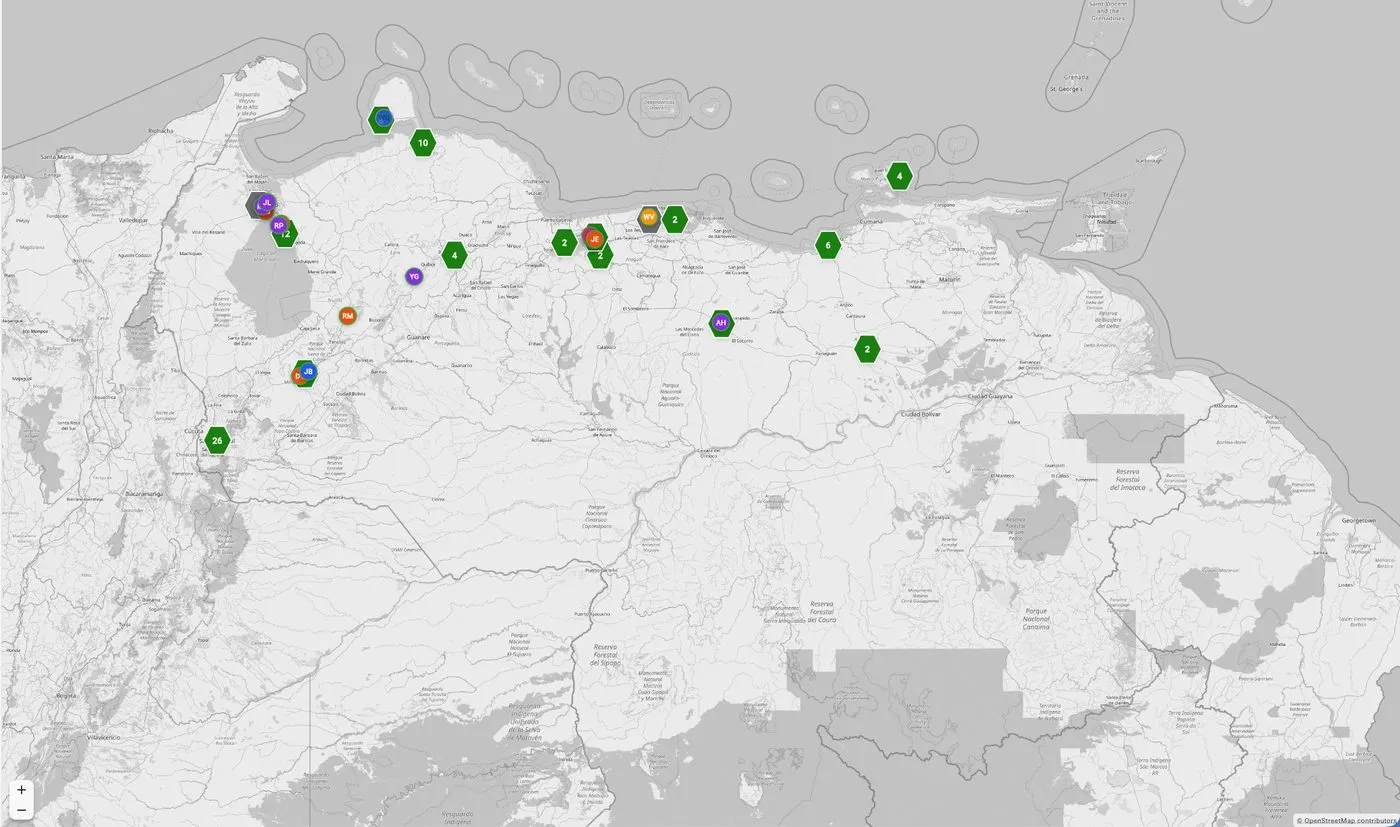 Mapa de conductores agrupados por zona en Venezuela
